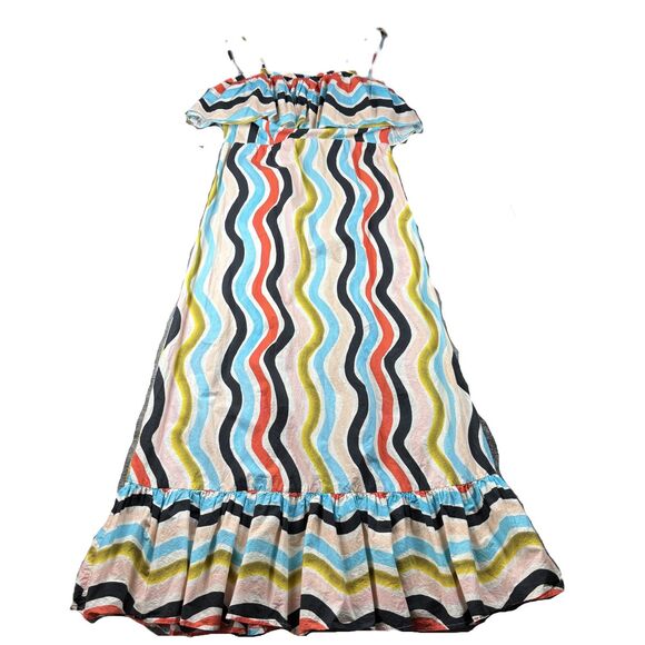 FARM Rio Dresses & Skirts - Farm Rio Sleeveless Ruffle Maxi Dress Wave Stripe Colorful Smocked Medium L200